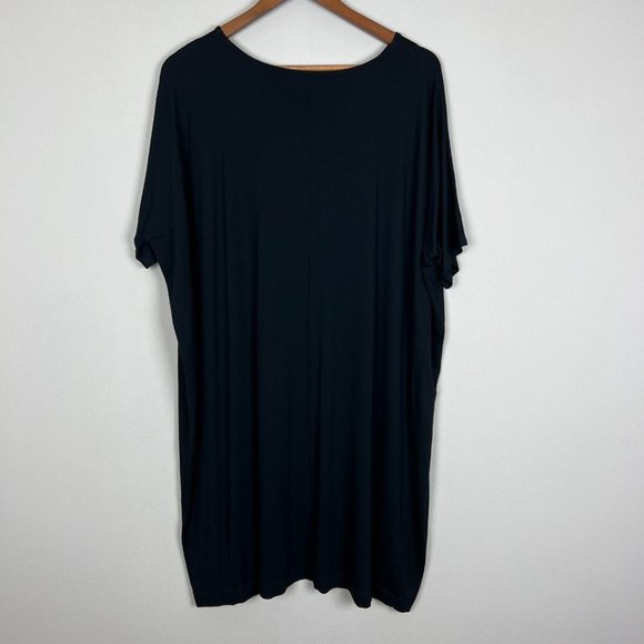 Eileen Fisher T-Shirt Dress Large Black Jersey Knit Relaxed Oversized Fit Pocket - Picture 6 of 8